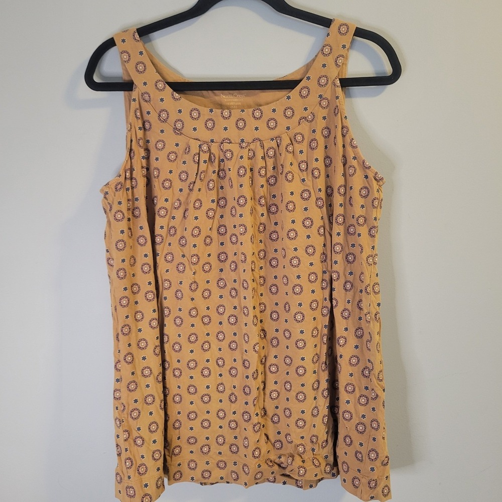 NorthCrest Womens Plus 1X Tank Top Cotton Medallion Print Sleeveless Tan 16w/18w